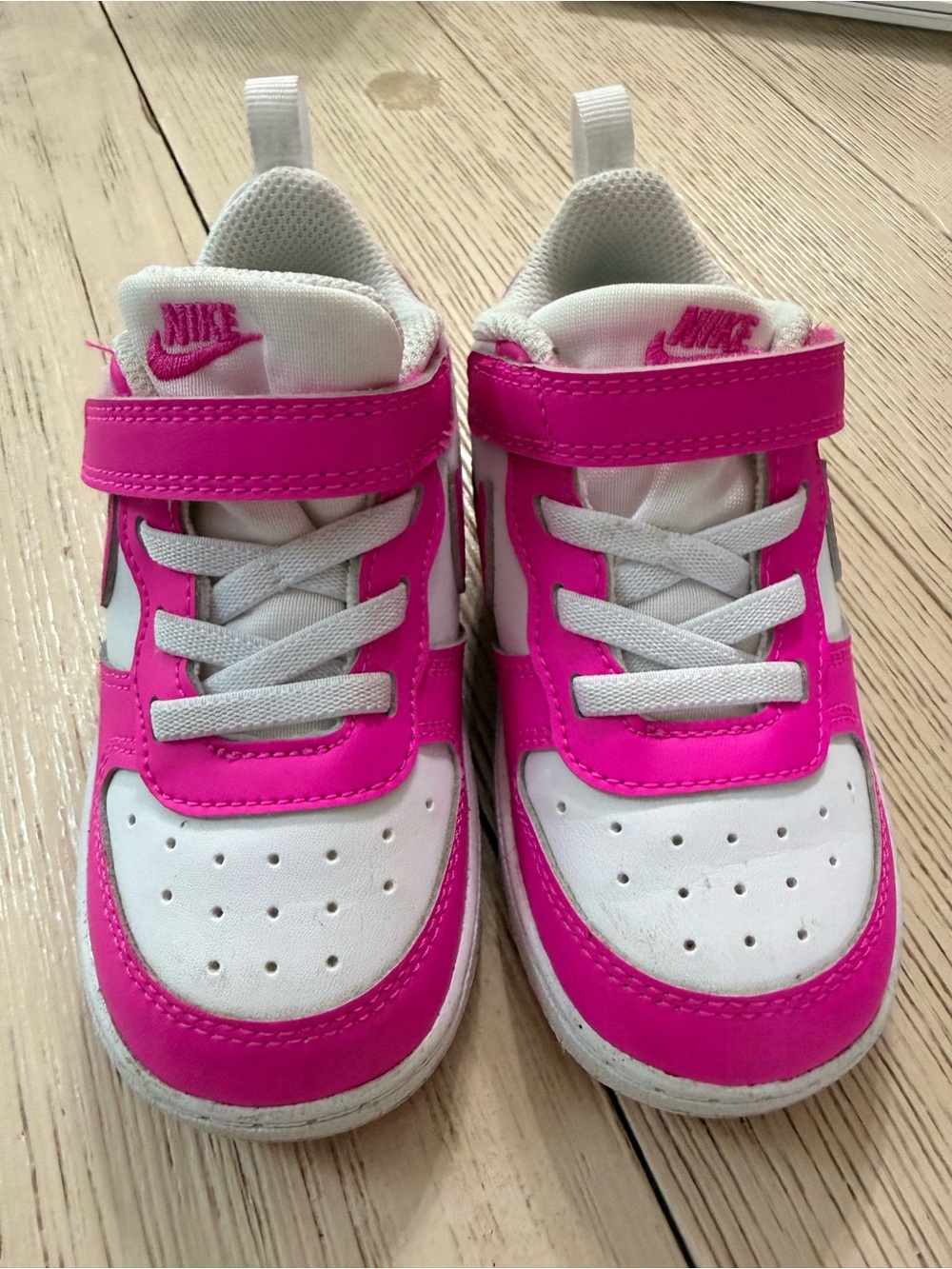 Nike Kids Pink and White Velcro Sneakers